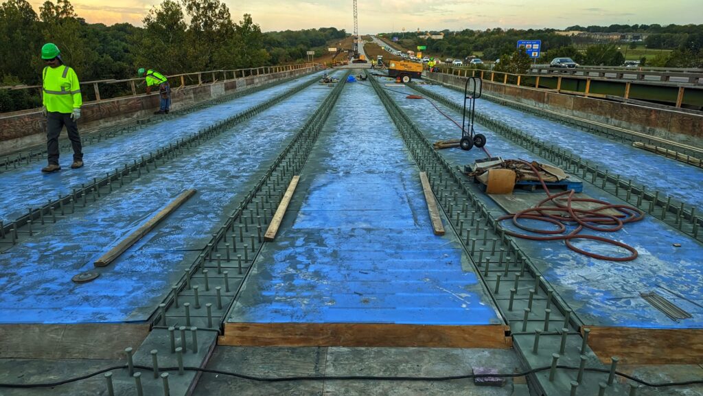 Bridge deck construction at the K-10 bridge over Kill Creek in DeSoto, Kansas